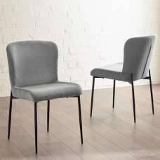 Luling Grey Velvet Dining Chairs With Black Legs - Pair - UK