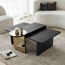 Luna Rectangular Wooden Nest of 2 Tables in Black - UK