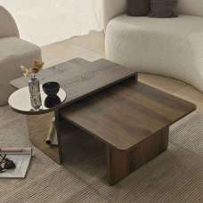 Luna Rectangular Wooden Nest of 2 Tables in Bronze and Walnut - UK
