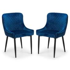 Lakia Blue Velvet Dining Chairs With Black Legs In Pair - UK
