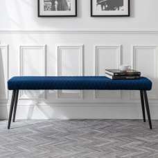 Lakia Low Velvet Upholstered Dining Bench In Blue - UK