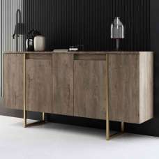 Luxe Wooden Sideboard with 4 Doors in Walnut and Gold - UK
