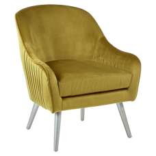 Luxury Upholstered Velvet Armchair With Wooden Legs In Mustard - UK