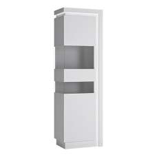 Lyco High Gloss Tall Display Cabinet Left In White With LED - UK