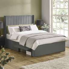 Lylis Velvet Ottoman Storage Double Bed in Steel Grey - UK