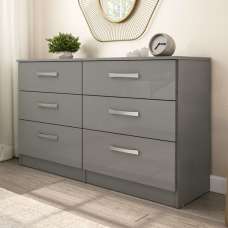 Lynn High Gloss Chest Of 6 Drawers In Grey - UK