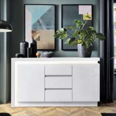 Lyco High Gloss Sideboard With 2 Doors 3 Drawers In White With LED - UK