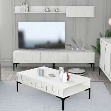 Lyon Wooden Entertainment Unit with Coffee Table Set in White and Black - UK