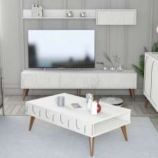 Lyon Wooden Entertainment Unit with Coffee Table Set in White and Walnut - UK
