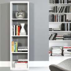 Mabon Tall Wooden Bookcase With 4 Open Storage In Matt White - UK