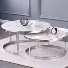 Macall Set Of 2 Coffee Tables In White Marble Effect - UK