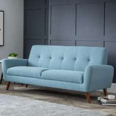 Macia Fabric 3 Seater Sofa With Wooden Legs In Blue - UK