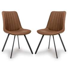 Macia Tan Faux Leather Dining Chairs With Metal Legs In Pair - UK
