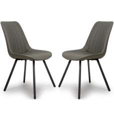 Macia Truffle Faux Leather Dining Chairs With Metal Legs In Pair - UK