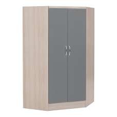 Mack Wooden Wardrobe Corner With 2 Doors Grey Gloss Front - UK