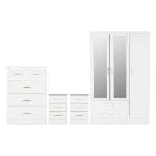 Mack Wooden Bedroom Set With 3 Doors Wardrobe White Gloss Front - UK