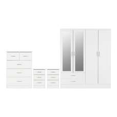 Mack Wooden Bedroom Set With 4 Doors Wardrobe White Gloss Front - UK