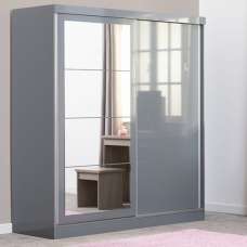 Mack Mirrored Sliding Wardrobe With 2 Doors Grey Gloss Front - UK