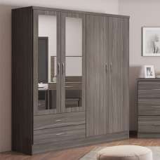 Mack Wooden Wardrobe With 4 Doors 2 Drawers In Black - UK