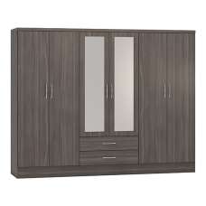 Mack Wooden Wardrobe With 6 Doors 2 Drawers In Black - UK