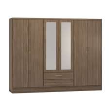 Mack Wooden Wardrobe With 6 Doors 2 Drawers In Rustic Oak - UK