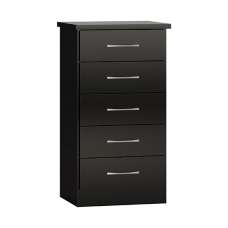 Mack Narrow Wooden Chest Of 5 Drawers With Black Gloss Front - UK