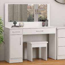 Mack Wooden Dressing Table Set With Gloss Front In White - UK