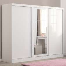 Mack Wooden Sliding Wardrobe With 3 Doors In White Gloss Front - UK