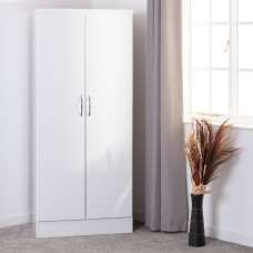 Mack Wooden Wardrobe With 2 Doors And High Gloss Front In White - UK