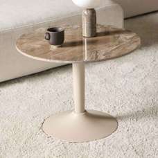 Macon Ceramic Round Coffee Table With Steel Base - Aberta Brown - UK