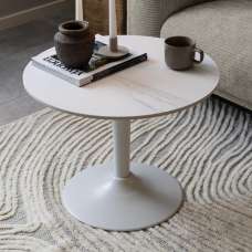 Macon Ceramic Round Coffee Table In White Unico - UK