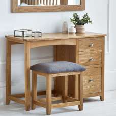 Macon Wooden Dressing Table With 3 Drawers And Stool In Oak - UK