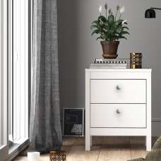 Macron Wooden Bedside Cabinet With 2 Drawers In White - UK