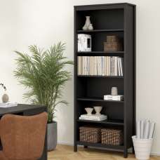 Macron Wooden Bookcase With 5 Shelves In Black - UK