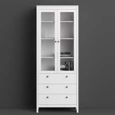 Macron Wooden Display Cabinet With 3 Drawers In White - UK