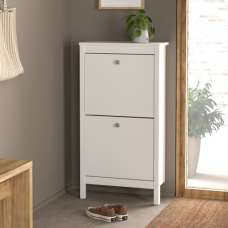 Macron Wooden Shoe Storage Cabinet With 2 Flap Doors In White - UK