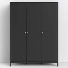 Macron Wooden Wardrobe With 3 Doors In Matt Black - UK