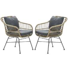 Macy Natural Rattan Garden Dining Chairs With Cushion In Pair - UK