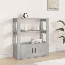 Madison Wooden Shelving Unit With 2 Doors In Concrete Effect - UK