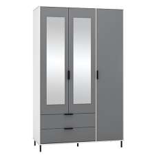 Madric Mirrored Gloss Wardrobe With 3 Doors In Grey And White - UK