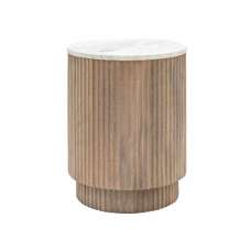 Madrid White Marble Top Round Side Table In Grey Wash - UK