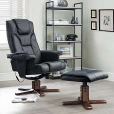 Maeryn Leather Massage Recliner Chair And Foot Stool In Black - UK