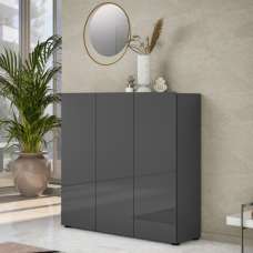 Maestro High Gloss Shoe Cabinet 3 Doors 10 Shelves In Anthracite - UK