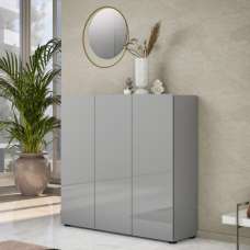 Maestro High Gloss Shoe Cabinet 3 Doors 10 Shelves In Grey - UK
