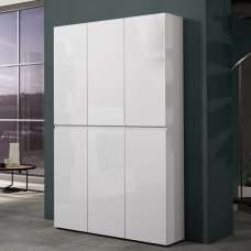Maestro High Gloss Shoe Cabinet Tall 6 Doors 20 Shelves In White - UK