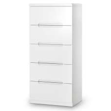 Magaly High Gloss Chest Of 5 Drawers Narrow In White - UK