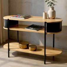 Magnolia Wooden Console Table With 2 Shelves In Oak Black - UK