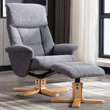 Maida Fabric Recliner Chair With Stool In Fossil - UK