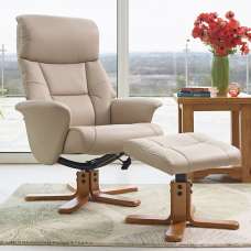 Maida Leather Recliner Chair With Footstool In Cafe Latte - UK