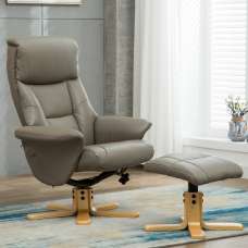 Maida Leather Recliner Chair With Footstool In Grey Natural - UK